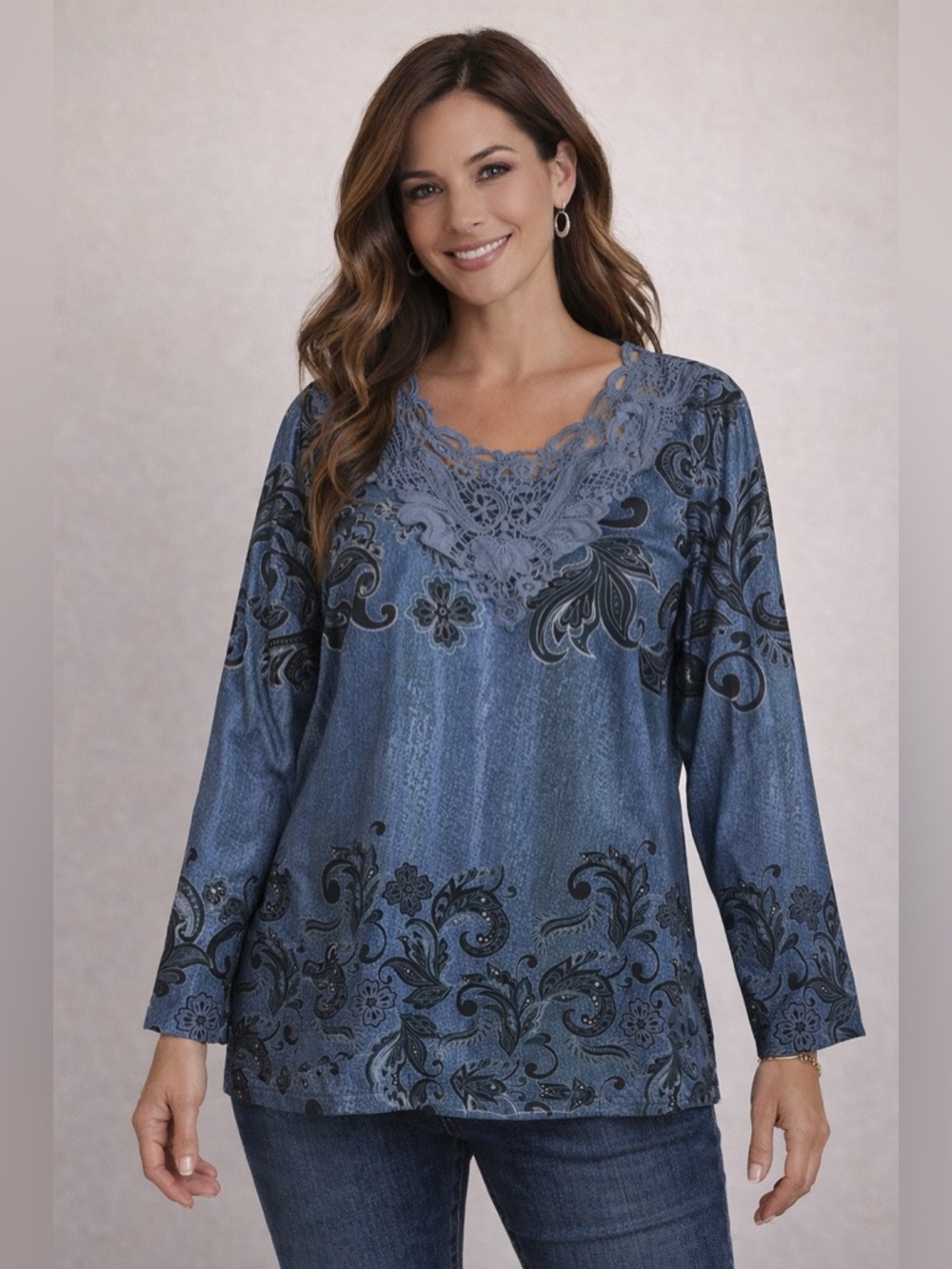 Elegant Blue Lace Women's Top